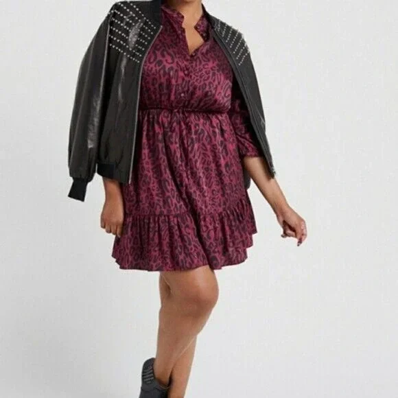burgundy leopard dress Leopard Print Mini Dress L / Leopard Print